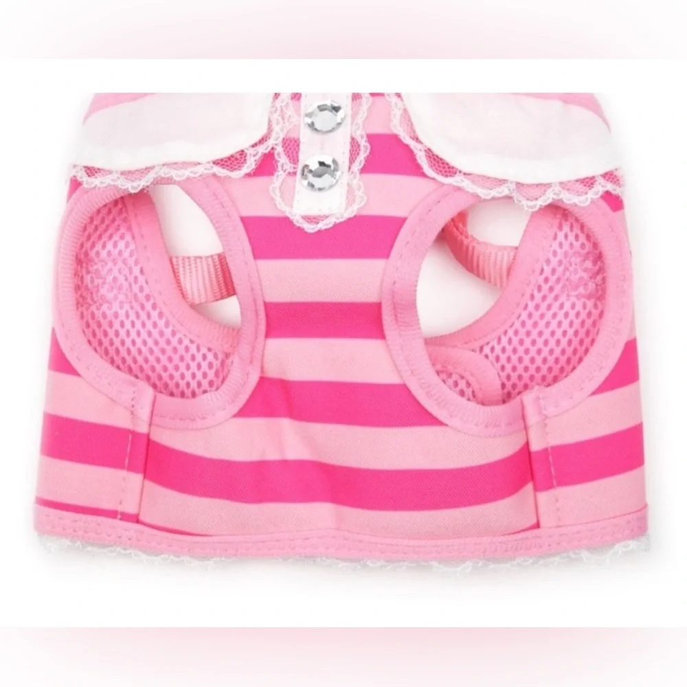 NWT [Vibrant Life] Girly Pink Striped Lace Collar Buckle Dog Harness Sz Small